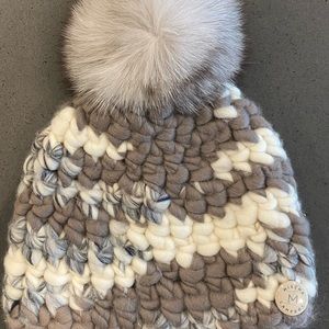 Mischa Lampert Knit Beanie with Fur Pom